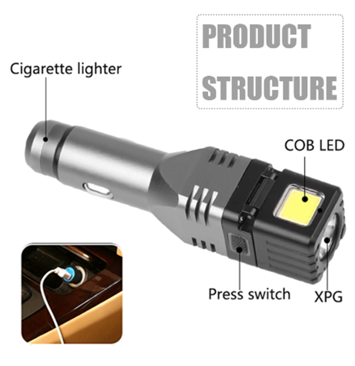 2020 new USB charging COB LED Flashlight car charging multi-purpose flashlight built-in battery tactical flashlight