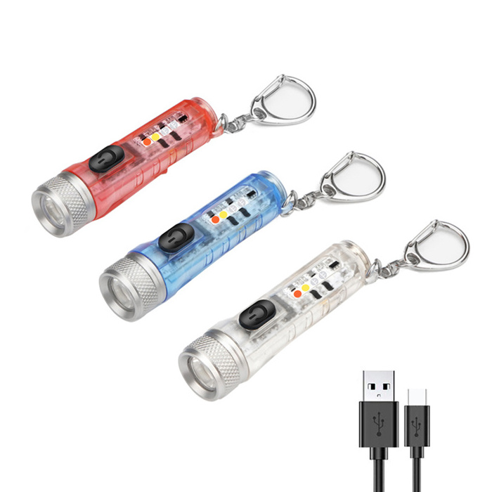 Mini key chain with USB Rechargeable LED flashlight  waterproof flashlight with clasp  outdoor emergency lighting tool