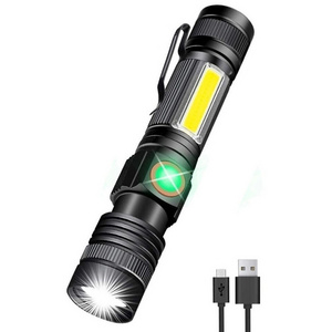 Hot Sale outdoor Brightest 4 Models side light XML T6 Dimmable zoom High Power USB Rechargeable Flashlight with magnet base