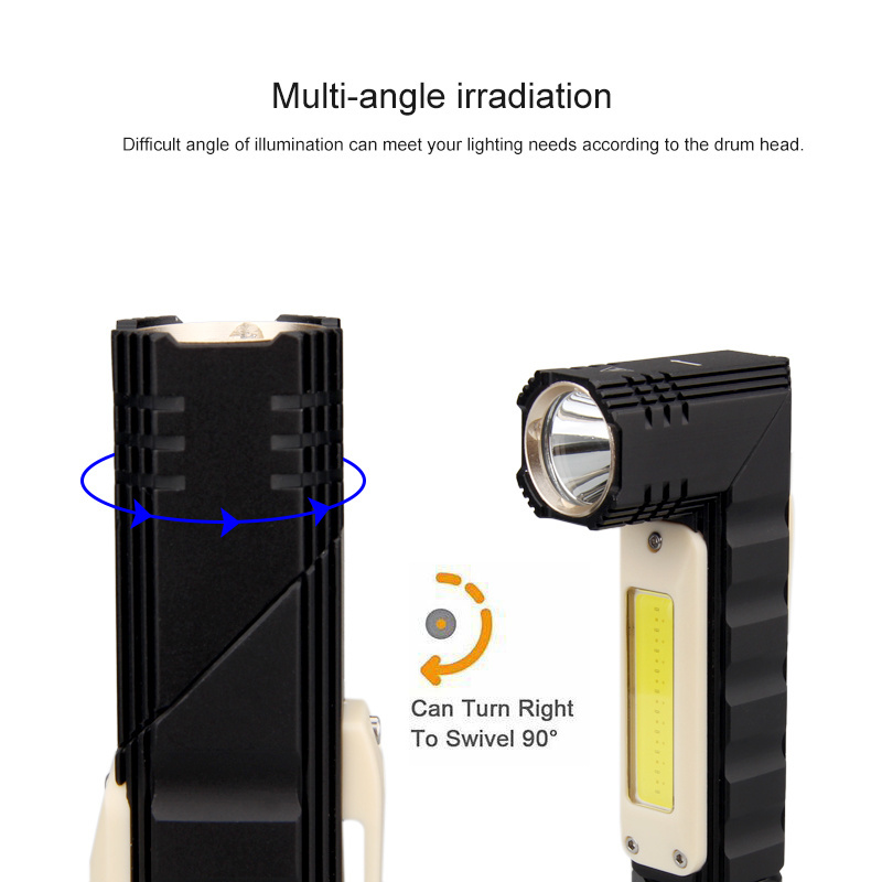 COB work light with 360 degree rotary magnet tail USB rechargeable led camping light outdoors emergency Flashlight