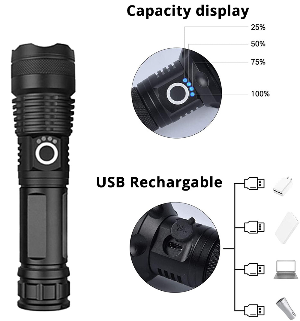 Ultra Bright Self Defense Flash Light USB Rechargeable Mini Torch Led Tactical Flashlight