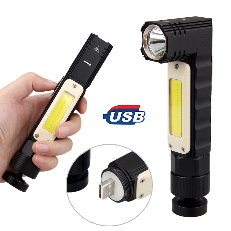 COB work light with 360 degree rotary magnet tail USB rechargeable led camping light outdoors emergency Flashlight