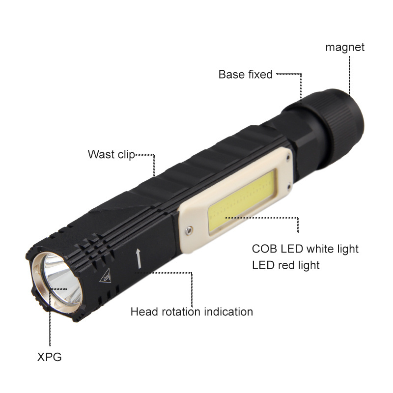 COB work light with 360 degree rotary magnet tail USB rechargeable led camping light outdoors emergency Flashlight