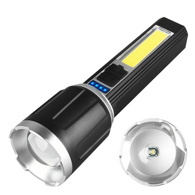 Portable XPE+COB LED Flashlight Mini Emergency Telescopic Zoom Torch Lamp Waterproof USB Rechargeable for Outdoor Hiking Camping