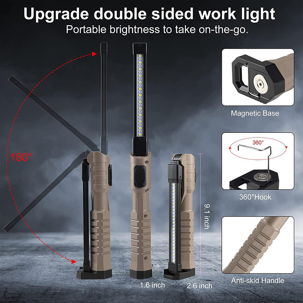 LED Rechargeable Magnetic Work Light Multi-use Hanging Hook Mechanic Work Flashlight 360 Foldable Portable Lamp for Car Repair