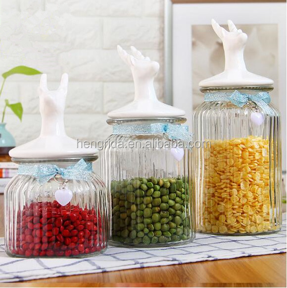 Eco-friendly Food Candy Glass Storage Jar With Ceramic Lid 3 liter 5 liter 10 liter glass bottles jars baby food jar lids