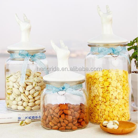 Eco-friendly Food Candy Glass Storage Jar With Ceramic Lid 3 liter 5 liter 10 liter glass bottles jars baby food jar lids