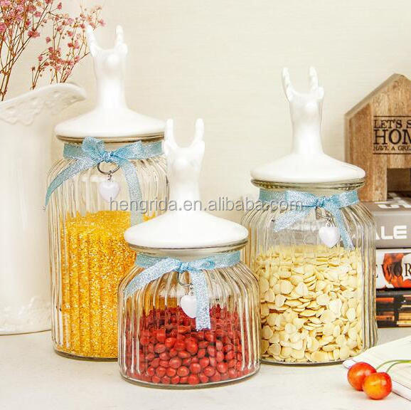 Eco-friendly Food Candy Glass Storage Jar With Ceramic Lid 3 liter 5 liter 10 liter glass bottles jars baby food jar lids