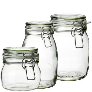 Hermetic Clip Top Lid Glass  Storage Jar With Glass Lid for Honey Tea,Coffee, Jam,Sugar,Canned fruits