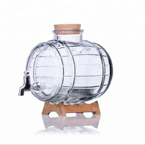 Hot sale glass barrel liquor whiskey decanter with cork and faucet 3 5 10 11 liter glass wine bottle customize