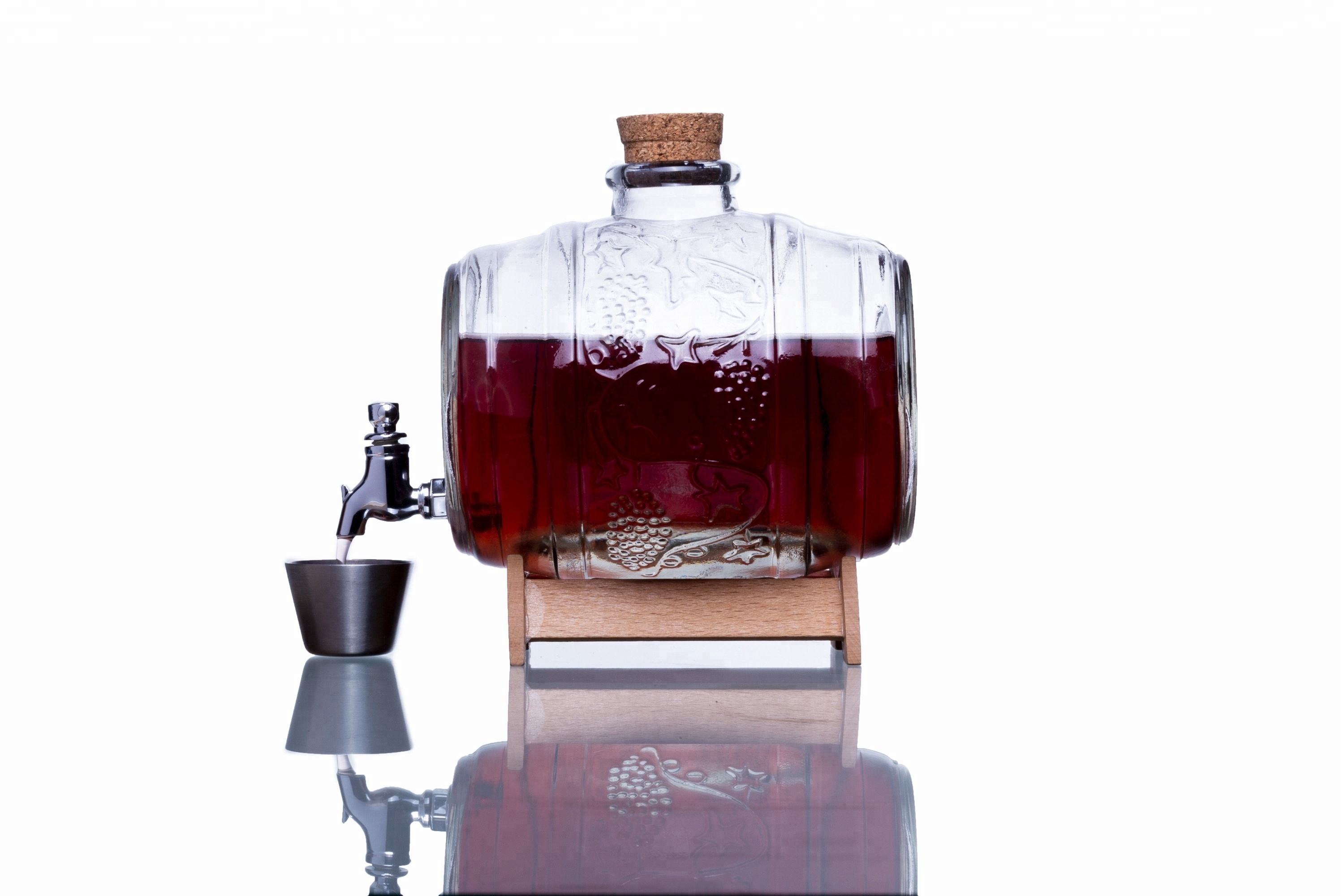 Hot sale glass barrel liquor whiskey decanter with cork and faucet 3 5 10 11 liter glass wine bottle customize