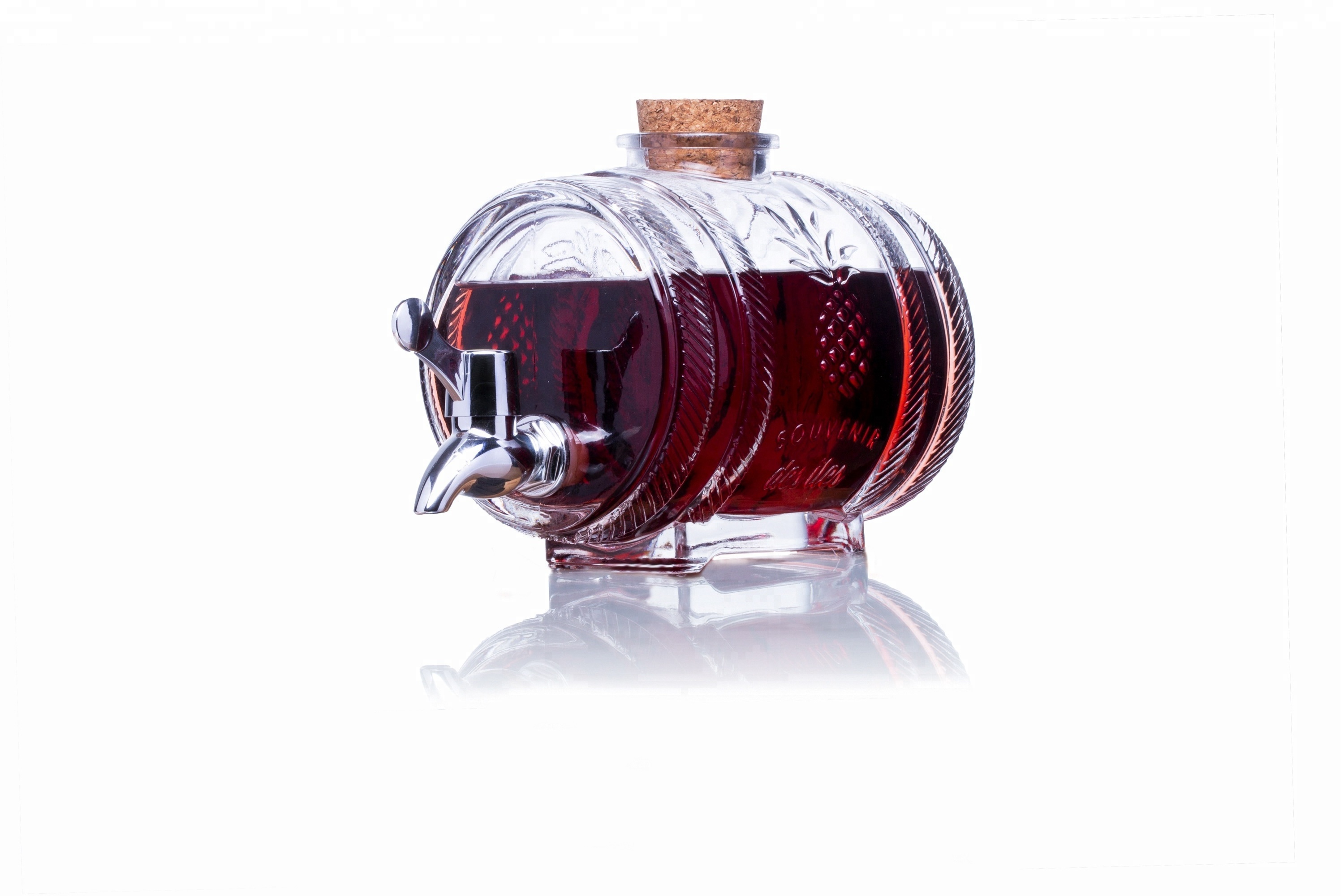 Hot sale glass barrel liquor whiskey decanter with cork and faucet 3 5 10 11 liter glass wine bottle customize