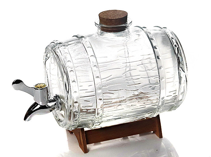 Hot sale glass barrel liquor whiskey decanter with cork and faucet 3 5 10 11 liter glass wine bottle customize