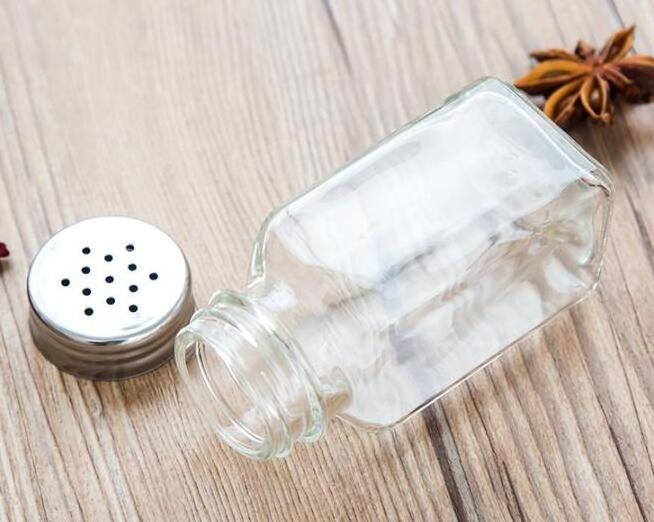 100ml Clear Square Glass Spice Jar Salt and Pepper Grinder Jar With  Stainless Steel Hole Lid with flip top glass barrel bottle