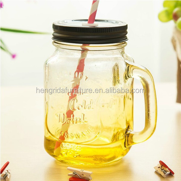 16.5oz Glass Drinking Jelly Jar With Metal Straw spice storage jar INS hot colorful mason cup