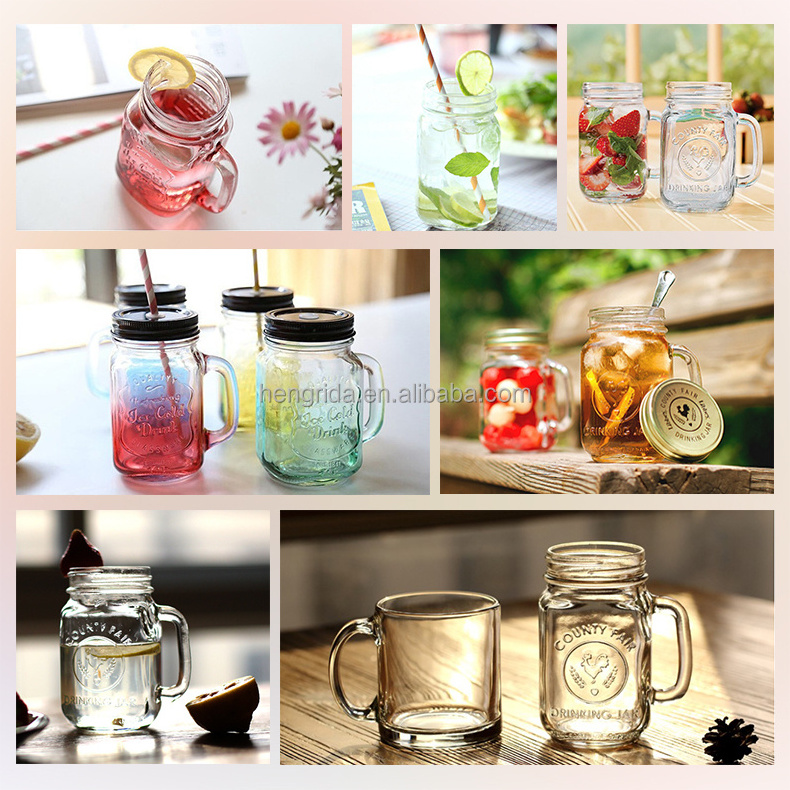 16.5oz Glass Drinking Jelly Jar With Metal Straw spice storage jar INS hot colorful mason cup