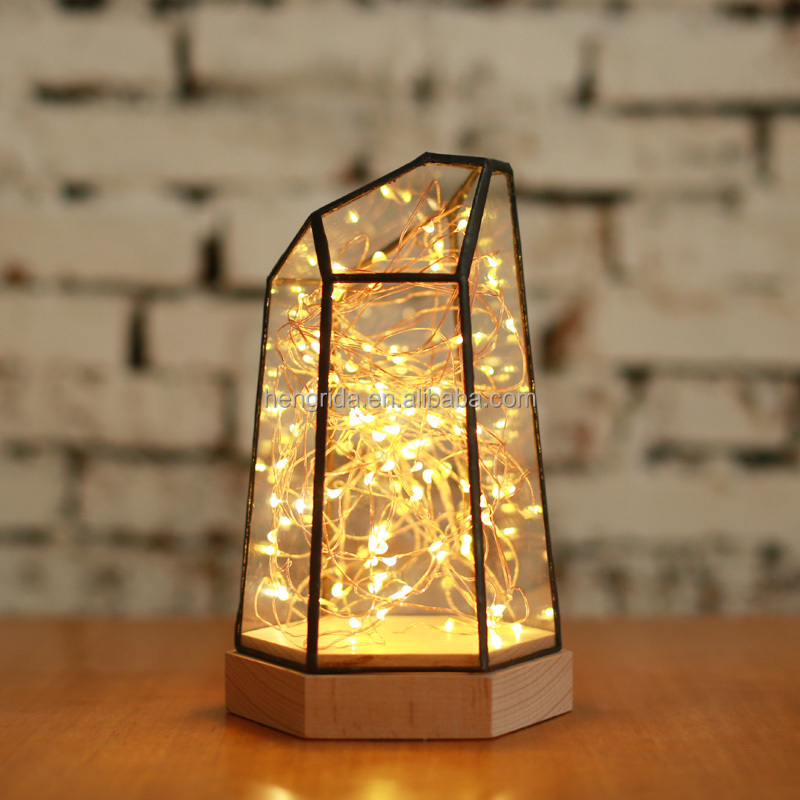 Glass Display Dome Cloche LED Night Light Table Lamp Cover for Christmas Wedding Decoration