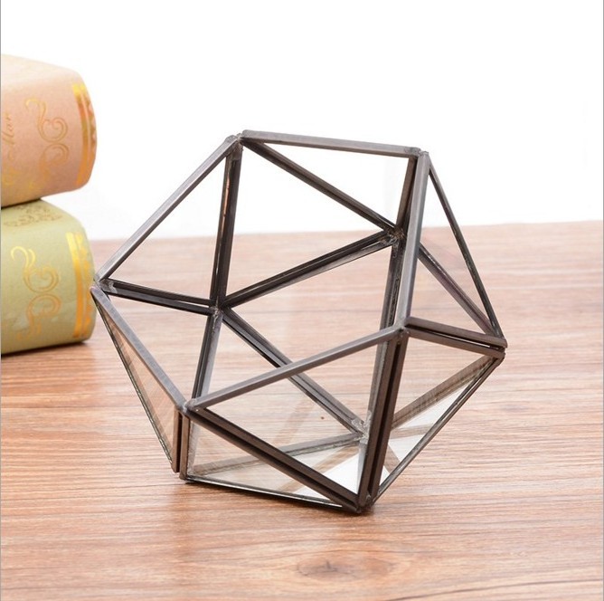 Modern Indoor Plant Terrarium Black Geometric Container Half Sphere Glass Terrarium Desktop Planter For Air plant and Home Decor