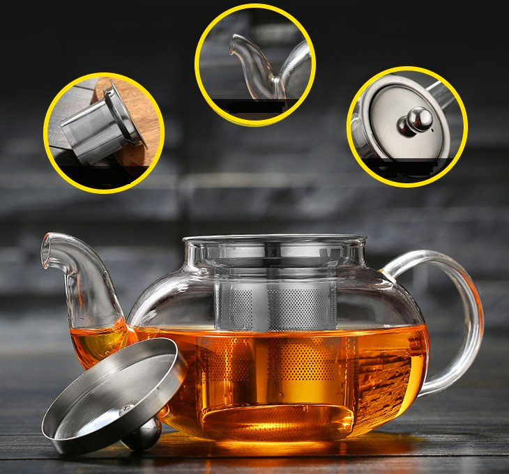 Regular Shape 40oz 27oz Borosilicate Glass Teapot with Stainless infuser