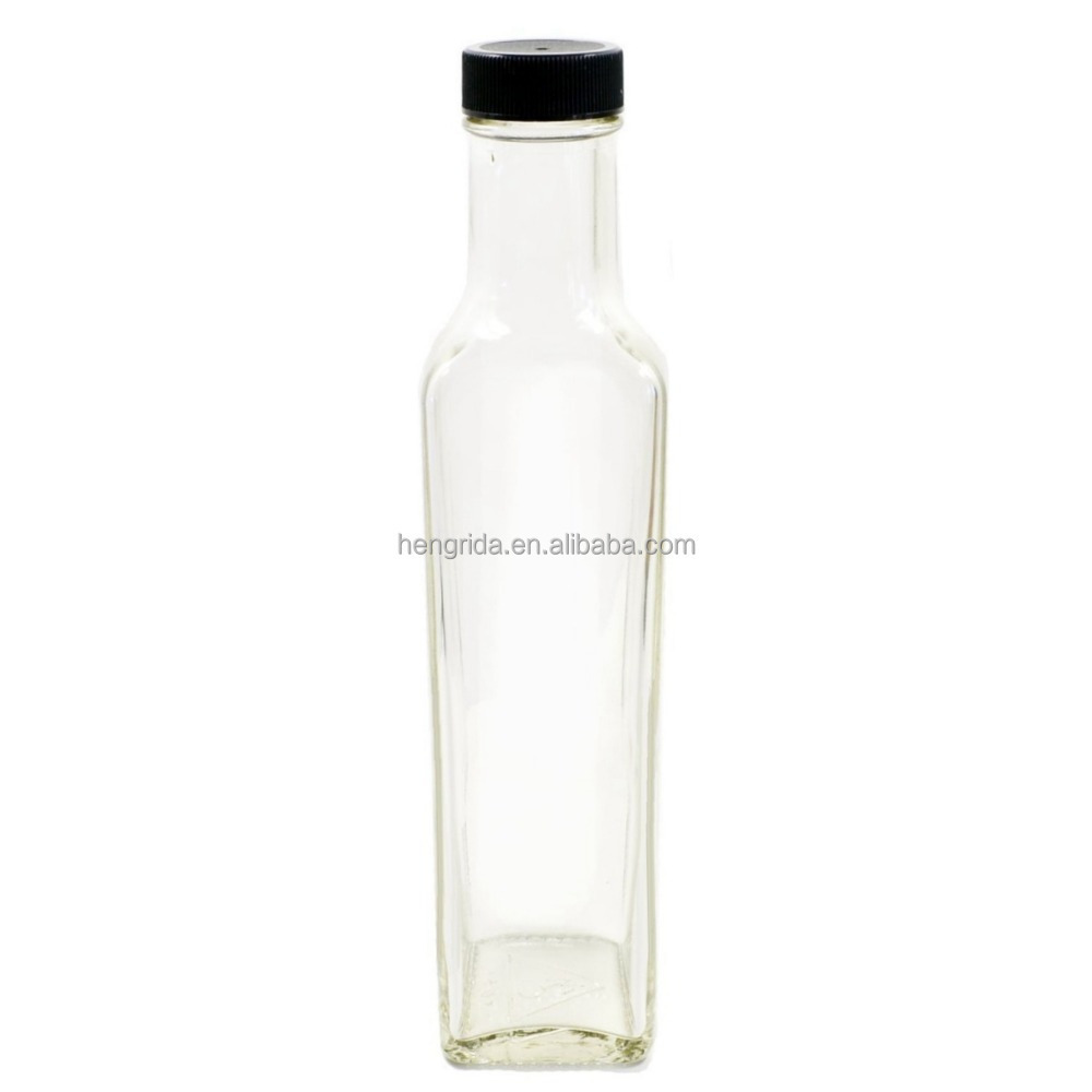 250ml (8.5 Fl Oz) Clear Glass Quadra square Bottles mineral water drink bottle