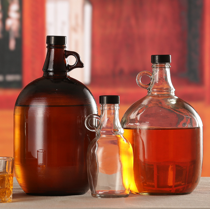 1 Gallon Round Glass Carboy with Handle for Brewing Beer Container Bottle Packing Vodka/Spirit/Liquor/ Wine Amber Clear