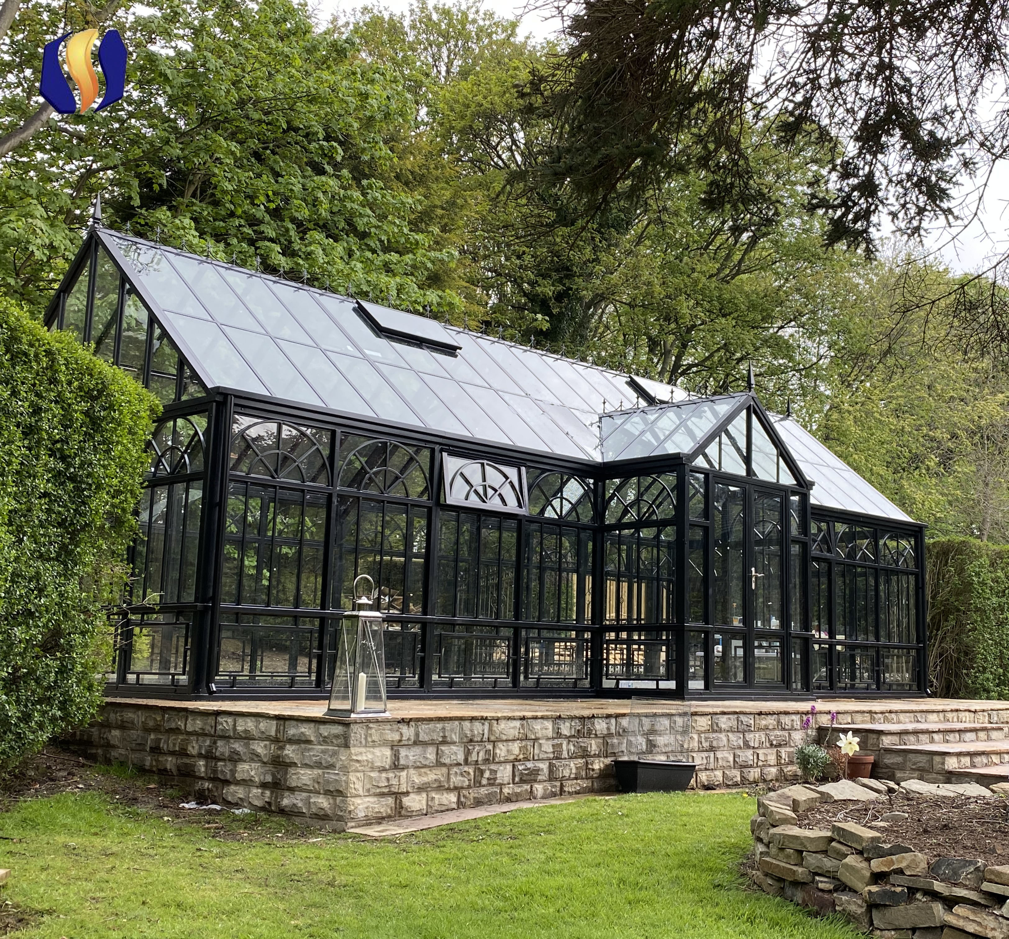 2021 new design 10M steel garden greenhouse, powder-coated black