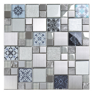 New Square 3D Printing Tile Glass Mix Metal Marble Mosaic Tiles for Kitchen Backsplash