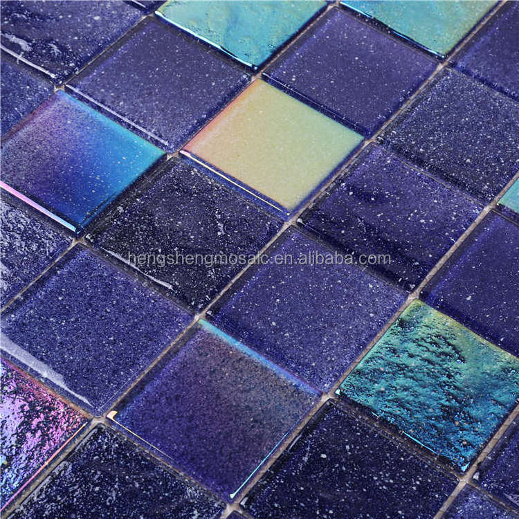 Shinny Iridescent Cobalt Blue Glass Mosaic Swimming Pool Tiles for Pool Shower Room Fountain HXK02-C