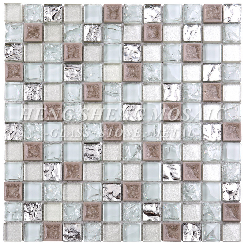 Foshan Factory Silvery Broken Foil Glass Mosaic Tile Bathroom Walls Panels