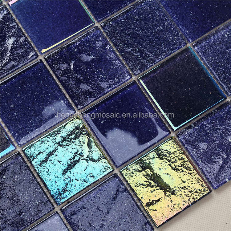 Shinny Iridescent Cobalt Blue Glass Mosaic Swimming Pool Tiles for Pool Shower Room Fountain HXK02-C