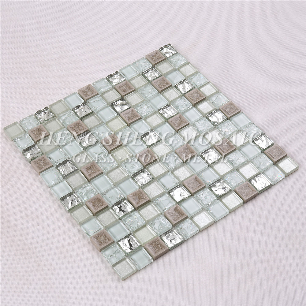 Foshan Factory Silvery Broken Foil Glass Mosaic Tile Bathroom Walls Panels