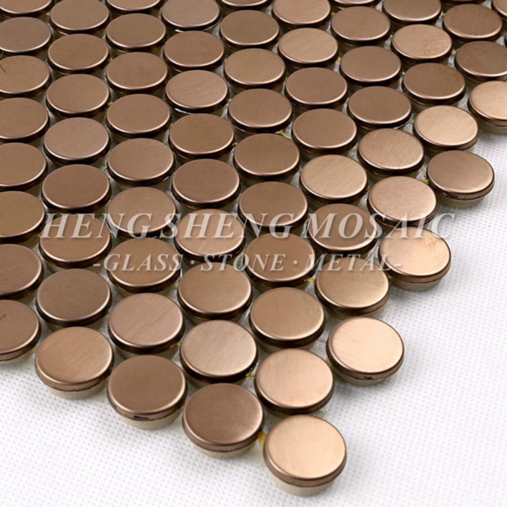 Antique Rose Gold Copper Metal Penny Round Mosaic Tile Kitchen Backsplash Hotel Living Room Walls Lanka Tile Price