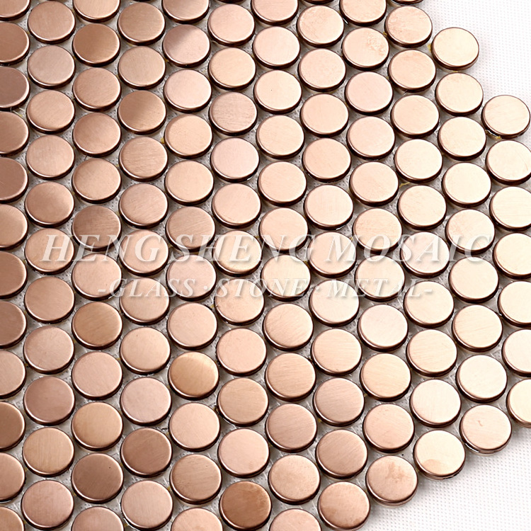 Antique Rose Gold Copper Metal Penny Round Mosaic Tile Kitchen Backsplash Hotel Living Room Walls Lanka Tile Price