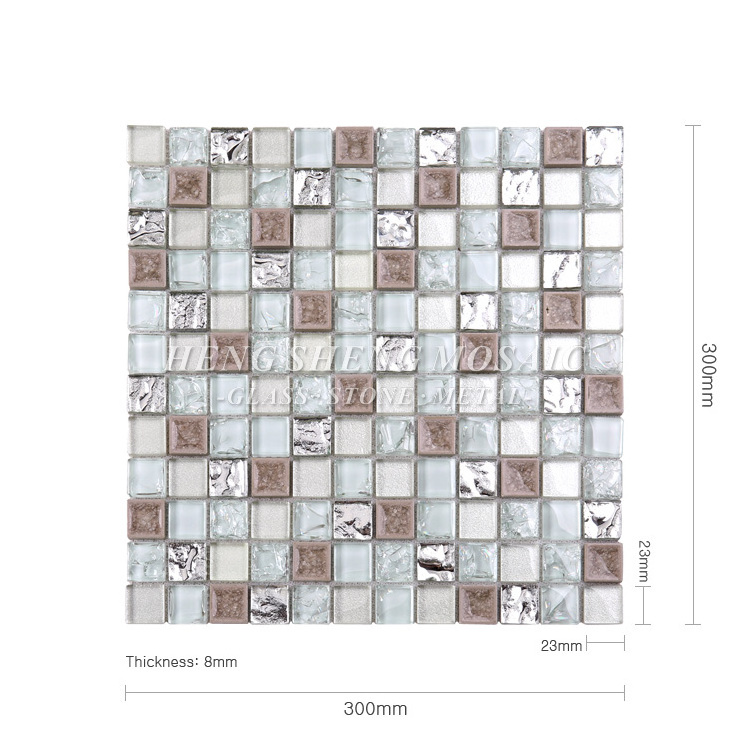 Foshan Factory Silvery Broken Foil Glass Mosaic Tile Bathroom Walls Panels