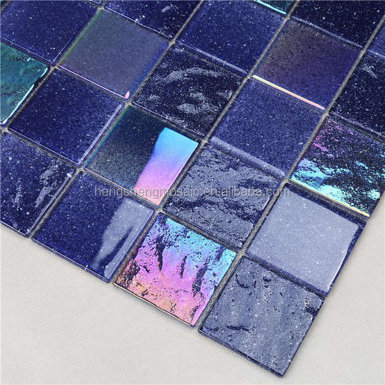 Shinny Iridescent Cobalt Blue Glass Mosaic Swimming Pool Tiles for Pool Shower Room Fountain HXK02-C