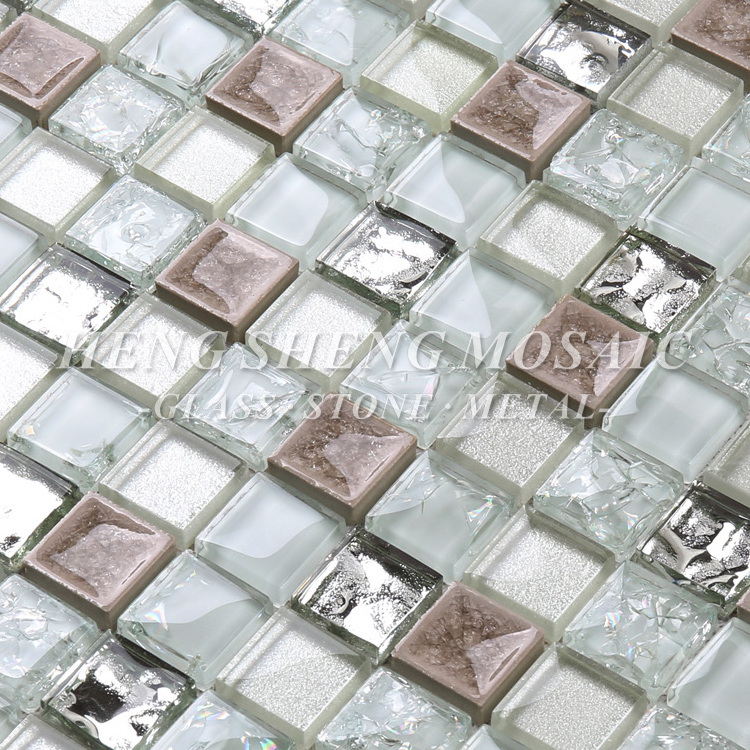 Foshan Factory Silvery Broken Foil Glass Mosaic Tile Bathroom Walls Panels