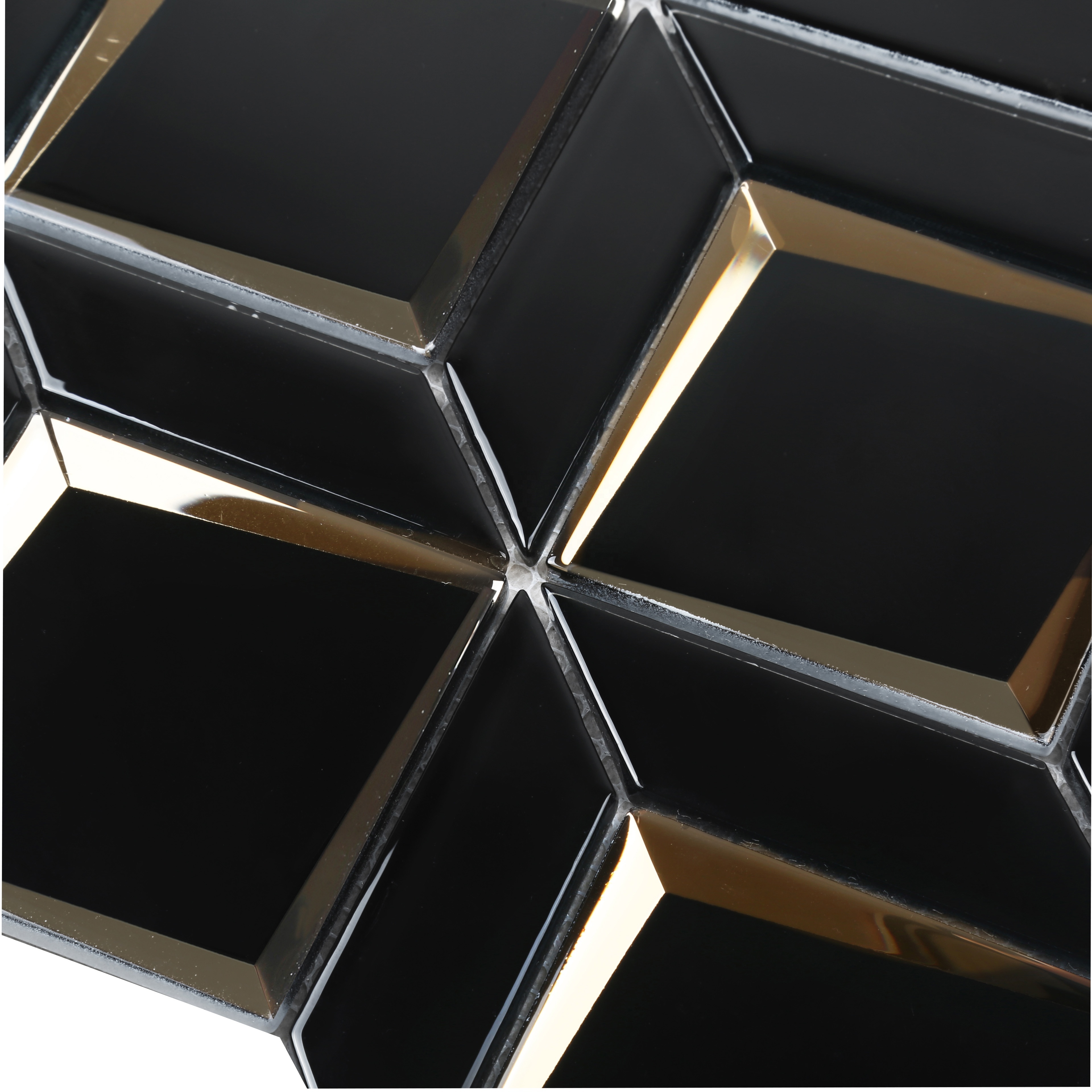 HMB177 Luxury Style Kitchen Wall Hotel Villa Golden Black Electroplating Edge Bevel Glass Mosaic Tiles Mirror Backsplash