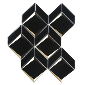 HMB177 Luxury Style Kitchen Wall Hotel Villa Golden Black Electroplating Edge Bevel Glass Mosaic Tiles Mirror Backsplash