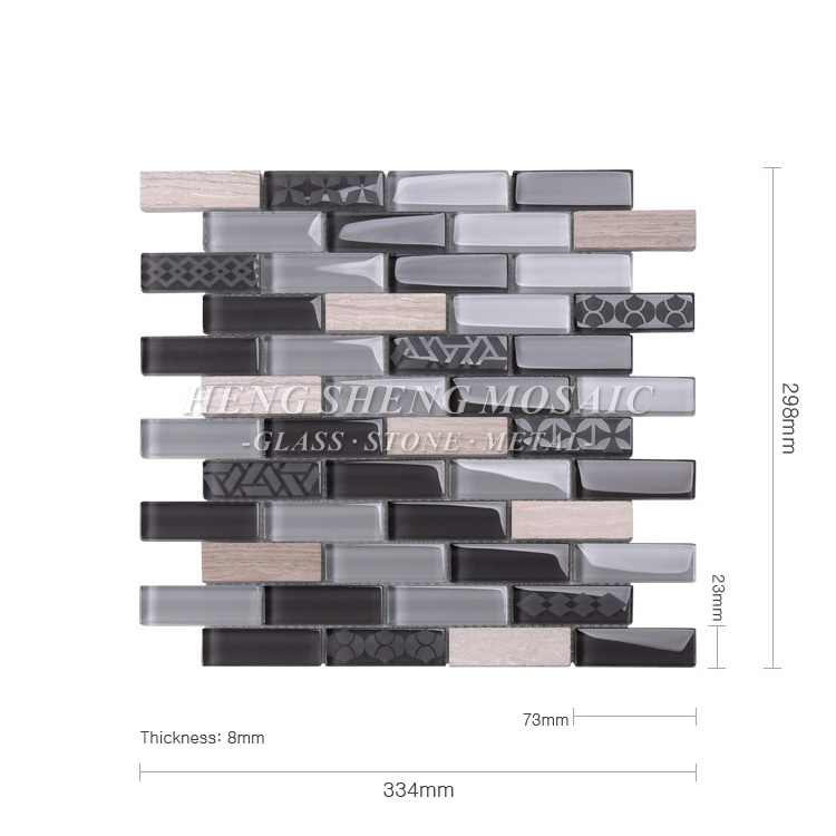 Kitchen Back Splash Black Matt Glass Mixed Ceramic Brick Mosaic Tile