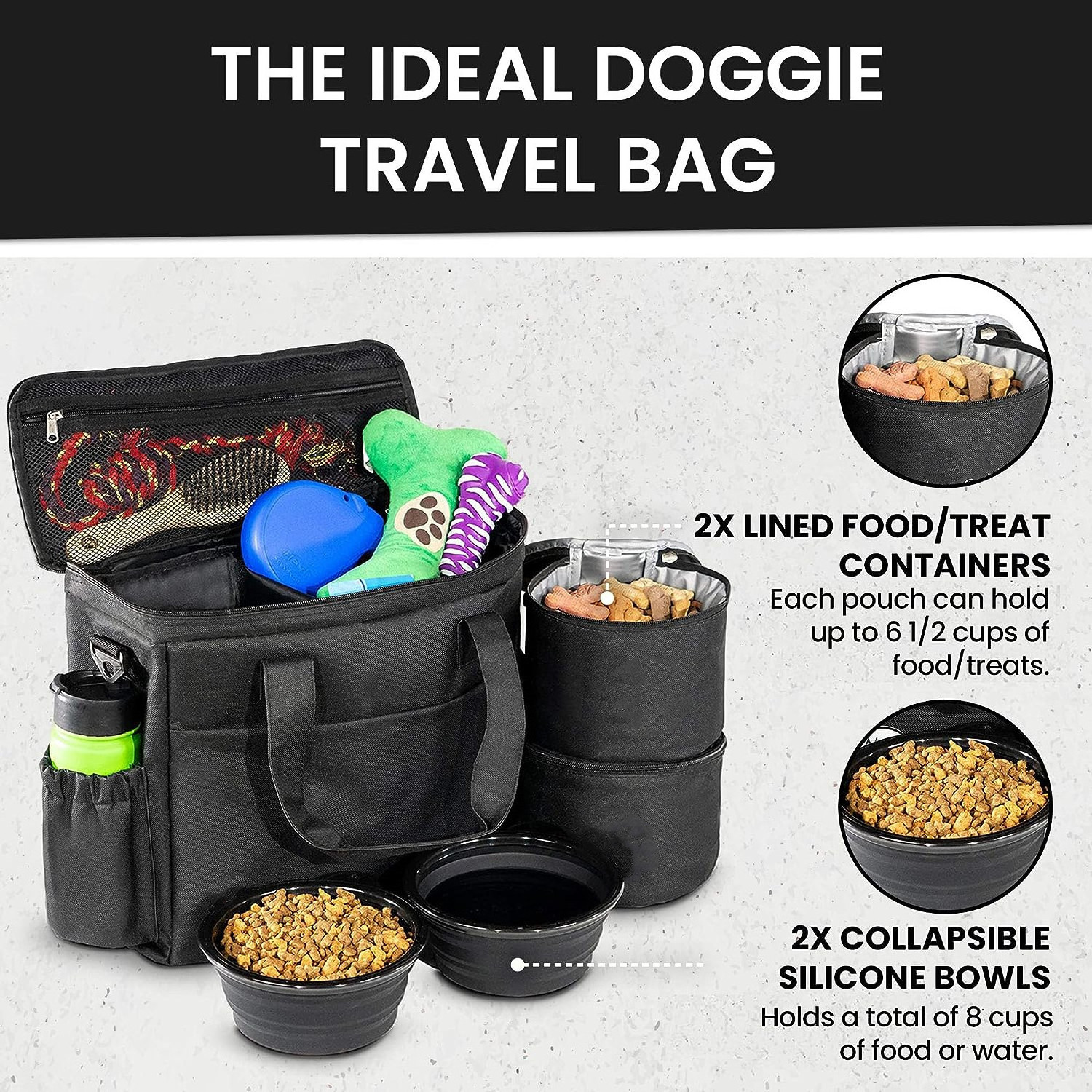 Pet Gear Travel Bag with Dual Food Storage Pouch Dog Pet Gear Travel Bags