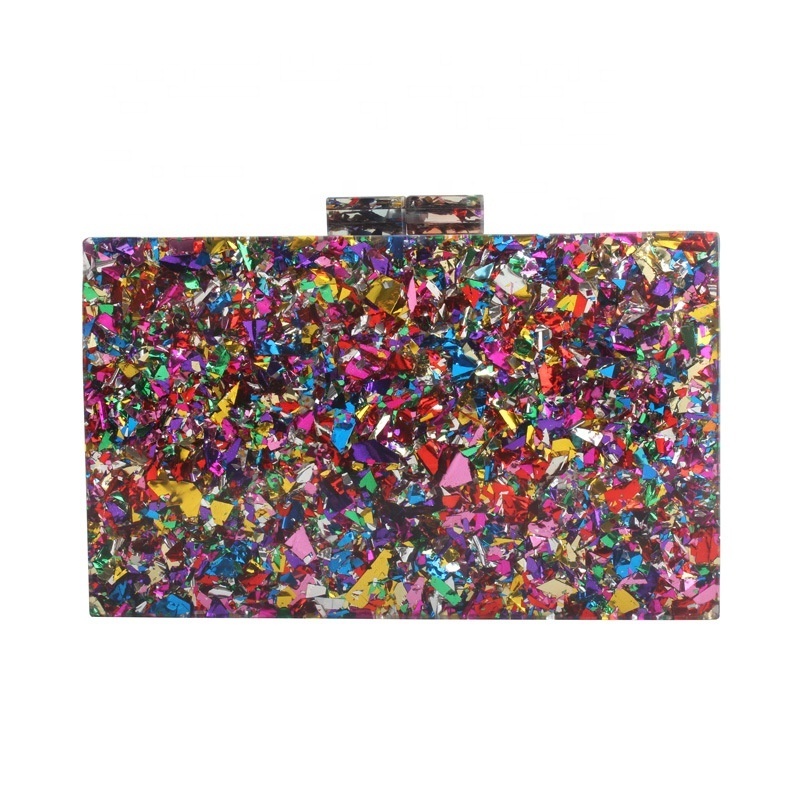 Wholesale Confetti Acrylic Box Colorful Clutch Bags Fashion Glitter Evening purses bags For Women Acrylic Handbags