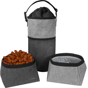 Dog Food Travel Bag Kibble Carrier for Dogs with Collapsible Dog Water Bowls Kit