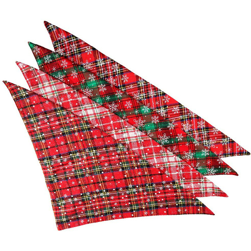 4Pcs Dog Bandana for Christmas Pet Plaid Triangle Scarf Kerchief Bibs