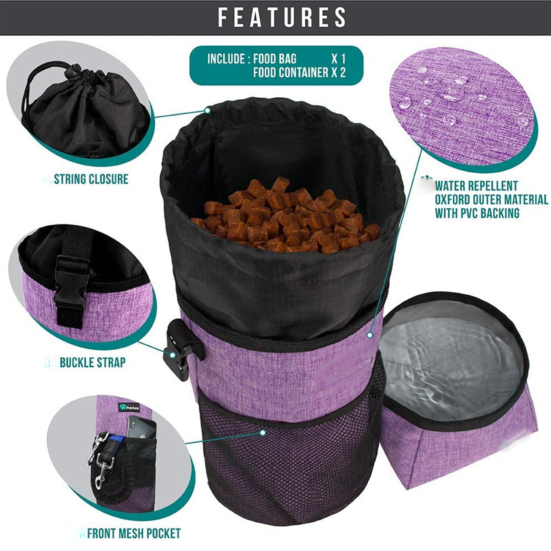 Dog Food Travel Bag Kibble Carrier for Dogs with Collapsible Dog Water Bowls Kit