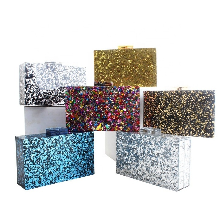 Wholesale Confetti Acrylic Box Colorful Clutch Bags Fashion Glitter Evening purses bags For Women Acrylic Handbags