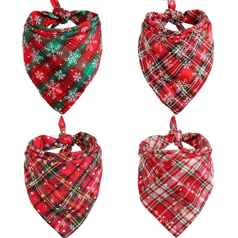 4Pcs Dog Bandana for Christmas Pet Plaid Triangle Scarf Kerchief Bibs