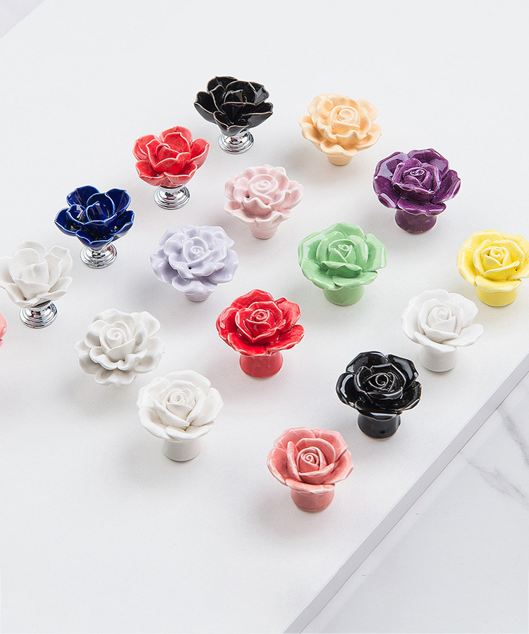 Rose Shaped Ceramic Kitchen Cupboard Handles Ceramic Furniture Handle Cabinet Drawer Knobs Door Knobs Pull Handles Pullers