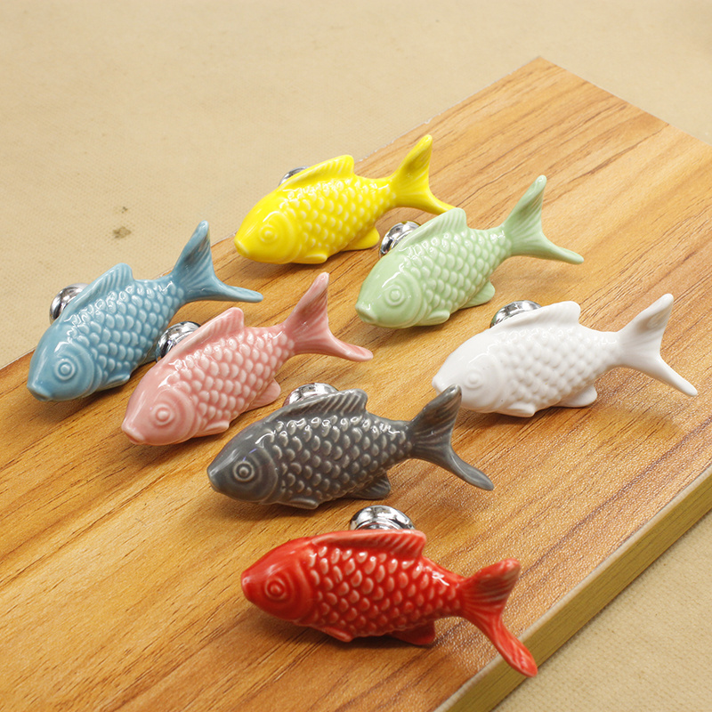 Children Drawer Knobs Fish Shape Ceramic Handles for Kids Room Kitchen Cabinet Handles Cupboard Knobs Desk Furniture Hardware