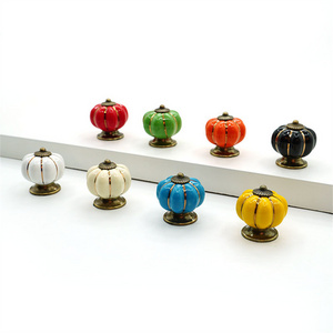 Hot Furniture Handle Knobs Ceramic Classic Pastoral Cabinet Pumpkin Gold Drawer Pull