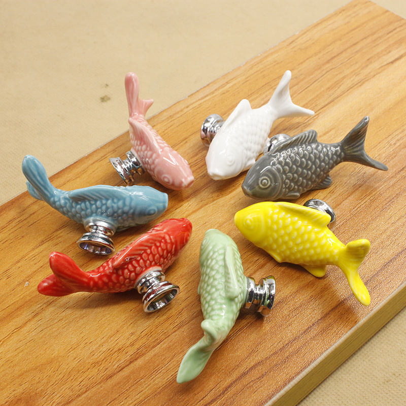 Children Drawer Knobs Fish Shape Ceramic Handles for Kids Room Kitchen Cabinet Handles Cupboard Knobs Desk Furniture Hardware